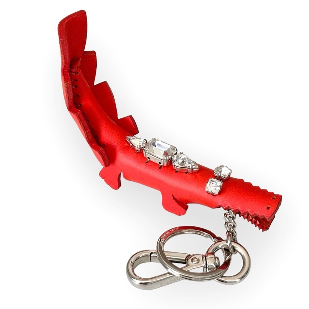 FENDI RARE Red Leather Alligator Bling Bag Charm Key Chain Key Fob - Picture 2 of 9